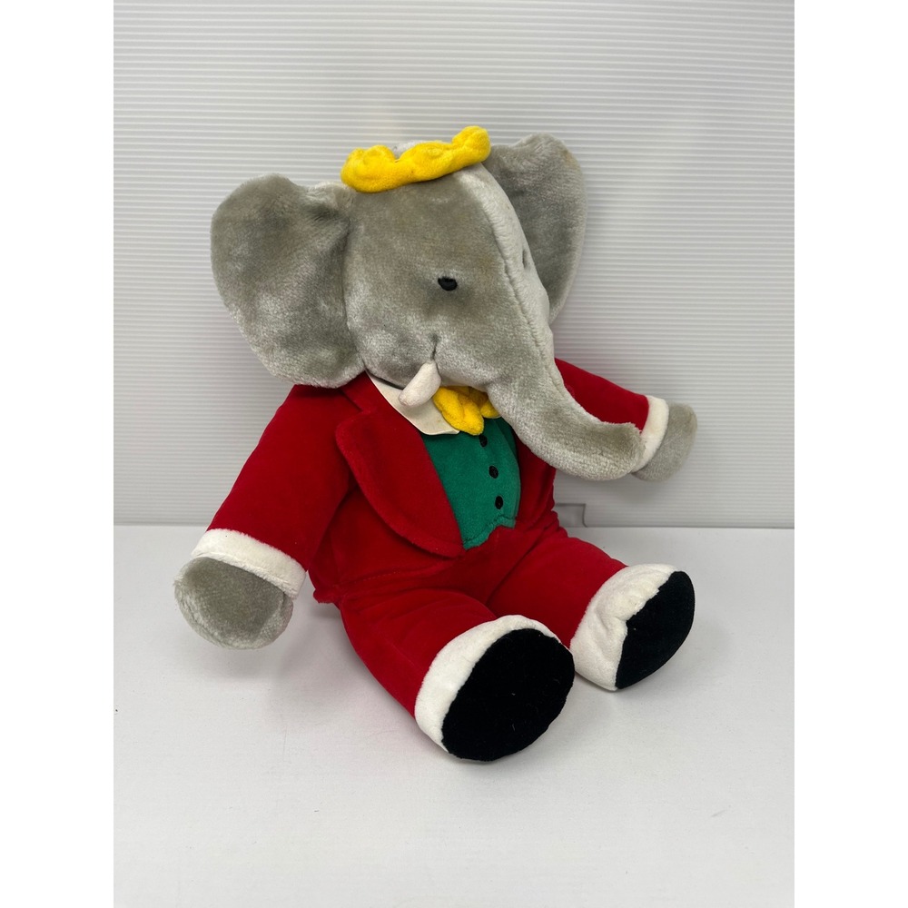 Vintage 1988 Gund Babar The Elephant Plush Red Suit Crown Stuffed Animal 12"